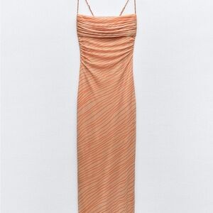 Zara Draped printed orange tulle dress